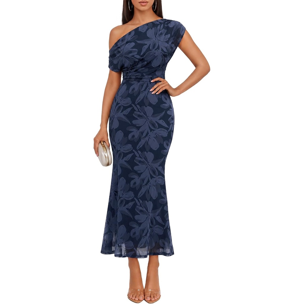 image:imageZESICA Womens Off Shoulder Floral Formal Cocktail Wedding Guest Long DressNavy
