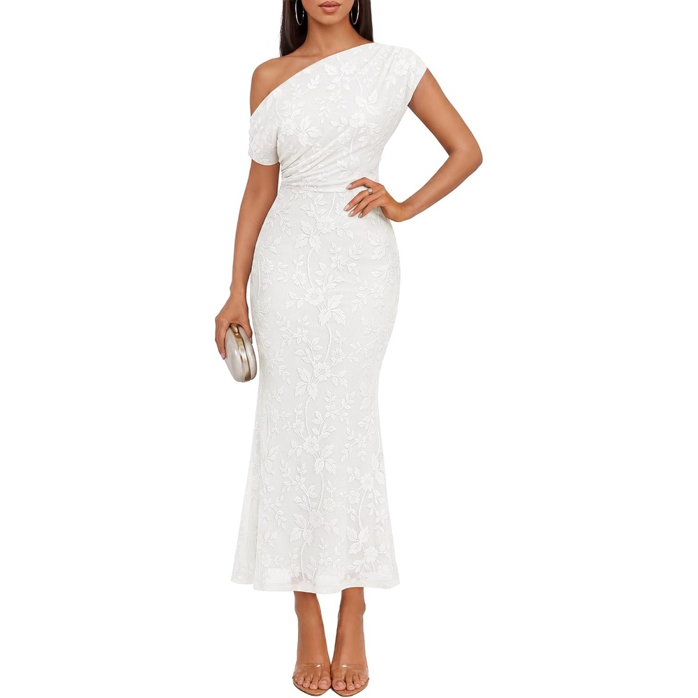 image:imageZESICA Womens Off Shoulder Floral Formal Cocktail Wedding Guest Long DressWhite