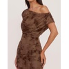ZESICA Women’s Off Shoulder Floral Formal Cocktail Wedding Guest Long Dress(Brown)
