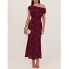 ZESICA Women’s Off Shoulder Floral Formal Cocktail Wedding Guest Long Dress(Burgundy)
