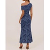 ZESICA Women’s Off Shoulder Floral Formal Cocktail Wedding Guest Long Dress(Dusty Blue)