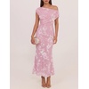ZESICA Women’s Off Shoulder Floral Formal Cocktail Wedding Guest Long Dress(Light Pink)