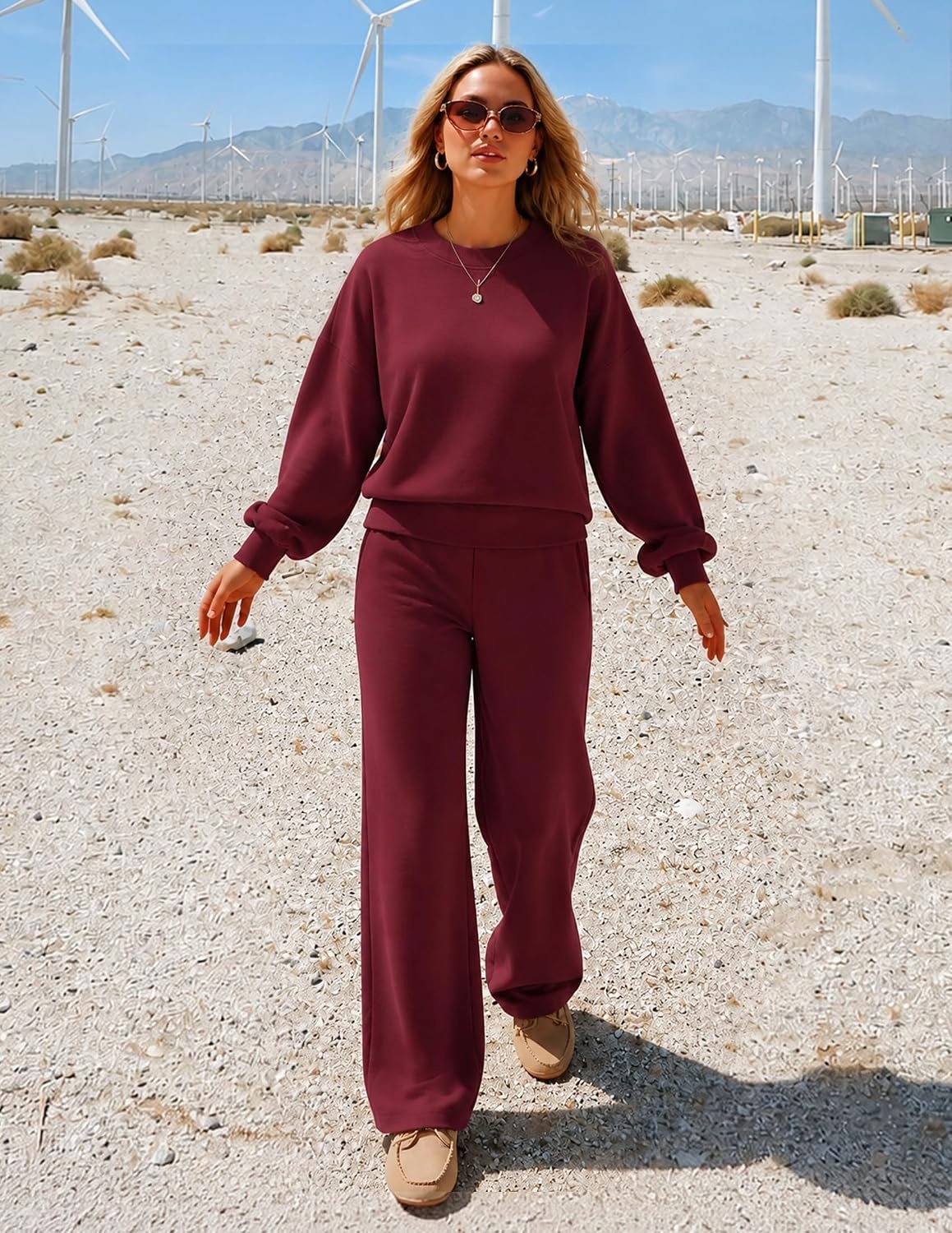 image:imageZESICA Two Piece Sets for Women Matching Lounge Set Fall OutfitsBurgundy
