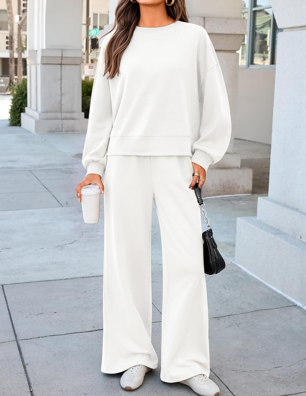 image:imageZESICA Two Piece Sets for Women Matching Lounge Set Fall OutfitsWhite