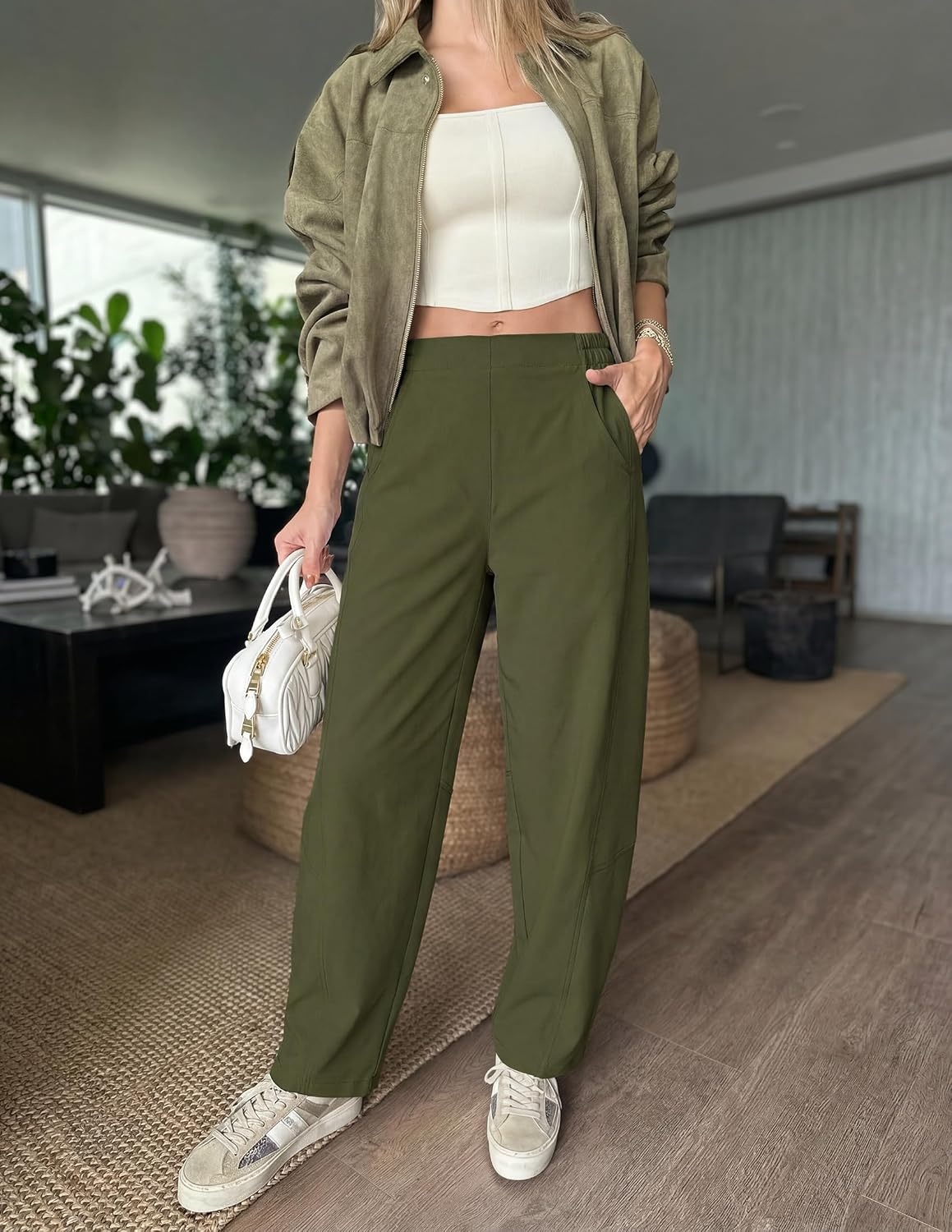 image:imageZESICA Womens Barrel Travel Pants with PocketsArmygreen