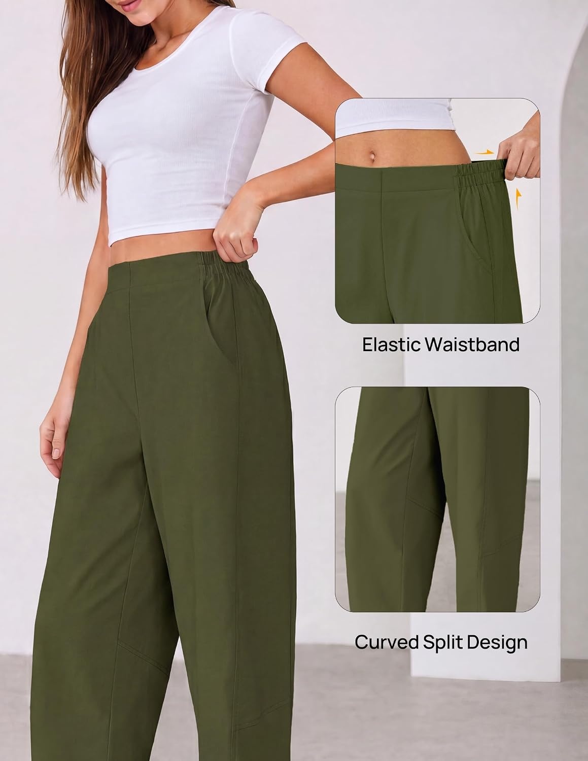 image:imageZESICA Womens Barrel Travel Pants with PocketsArmygreen
