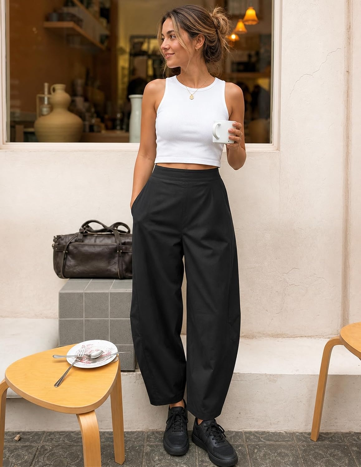 image:imageZESICA Womens Barrel Travel Pants with PocketsBlack