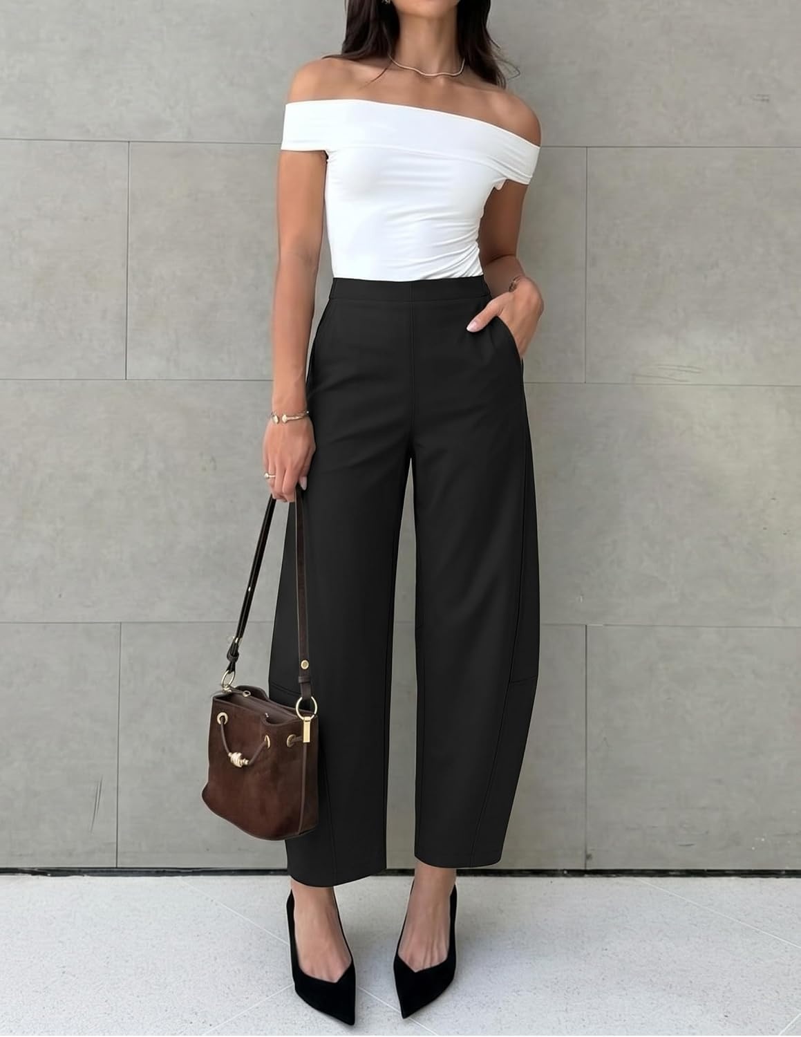 image:imageZESICA Womens Barrel Travel Pants with PocketsBlack