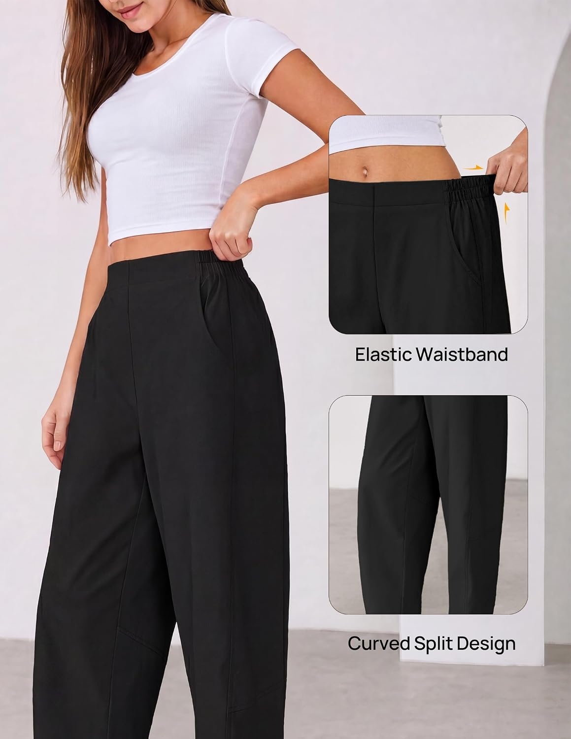 image:imageZESICA Womens Barrel Travel Pants with PocketsBlack