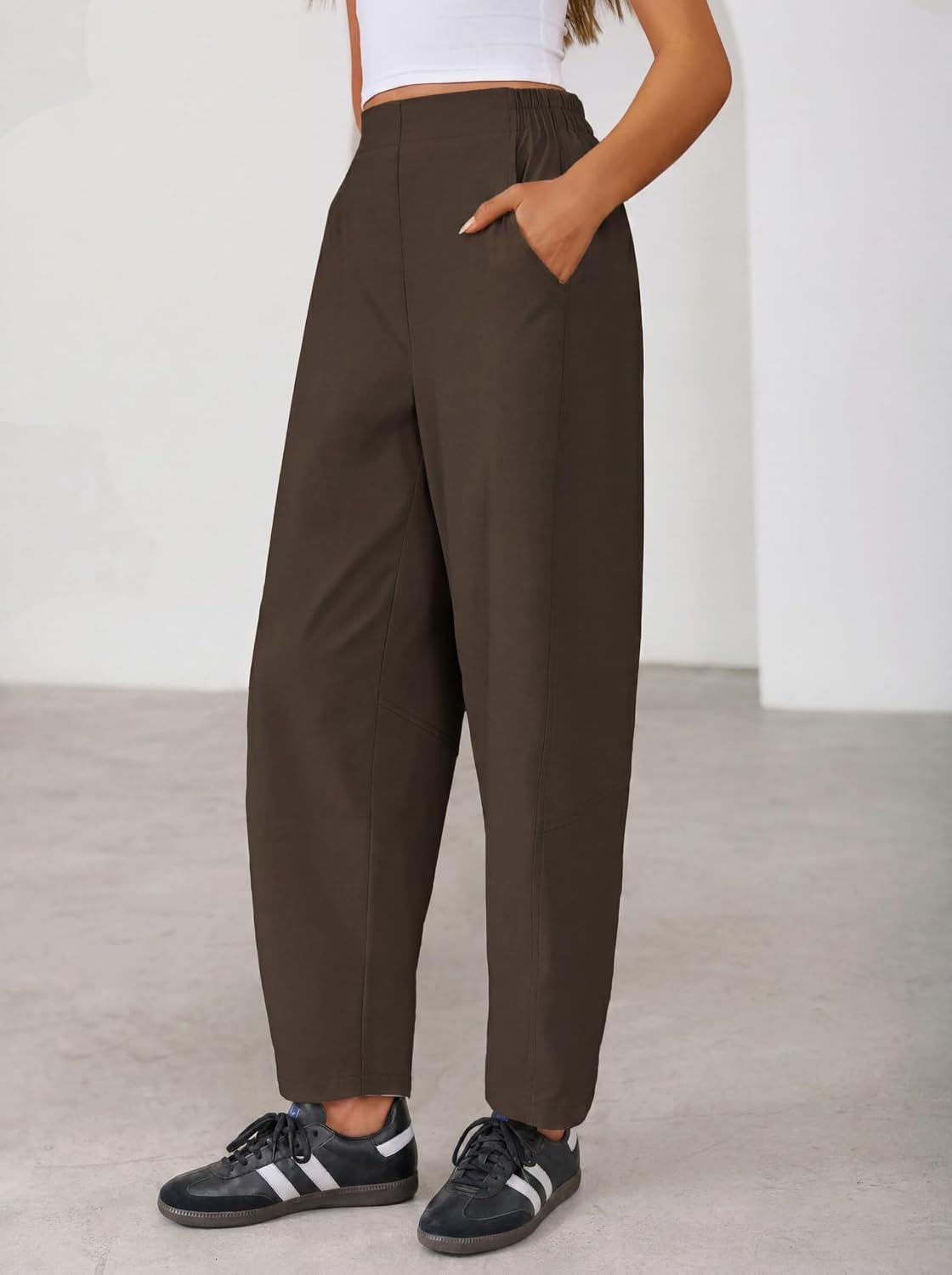 image:imageZESICA Womens Barrel Travel Pants with PocketsBrown