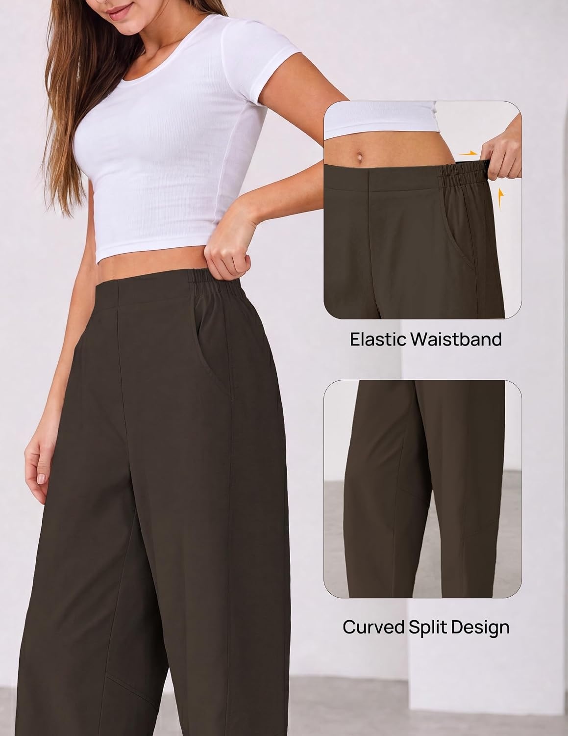 image:imageZESICA Womens Barrel Travel Pants with PocketsBrown