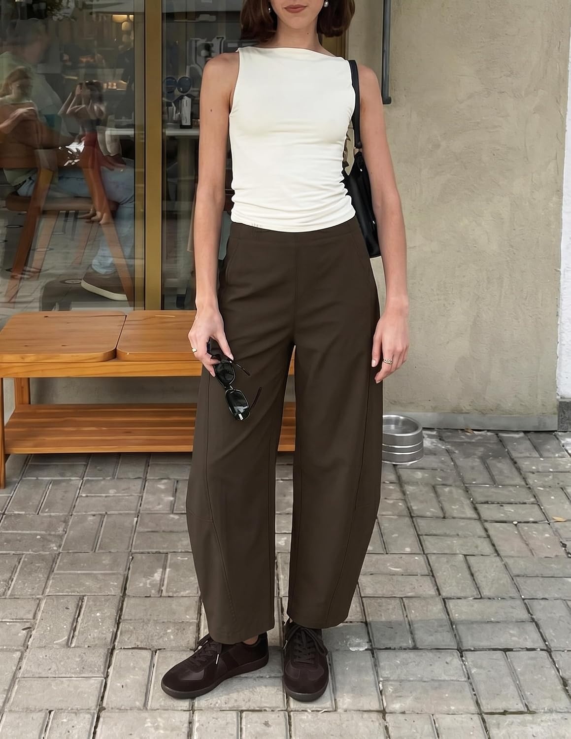 image:imageZESICA Womens Barrel Travel Pants with PocketsBrown