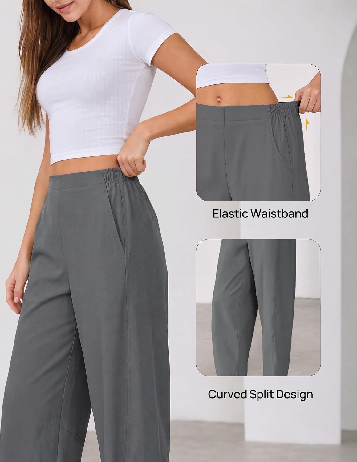 image:imageZESICA Womens Barrel Travel Pants with PocketsDarkgray