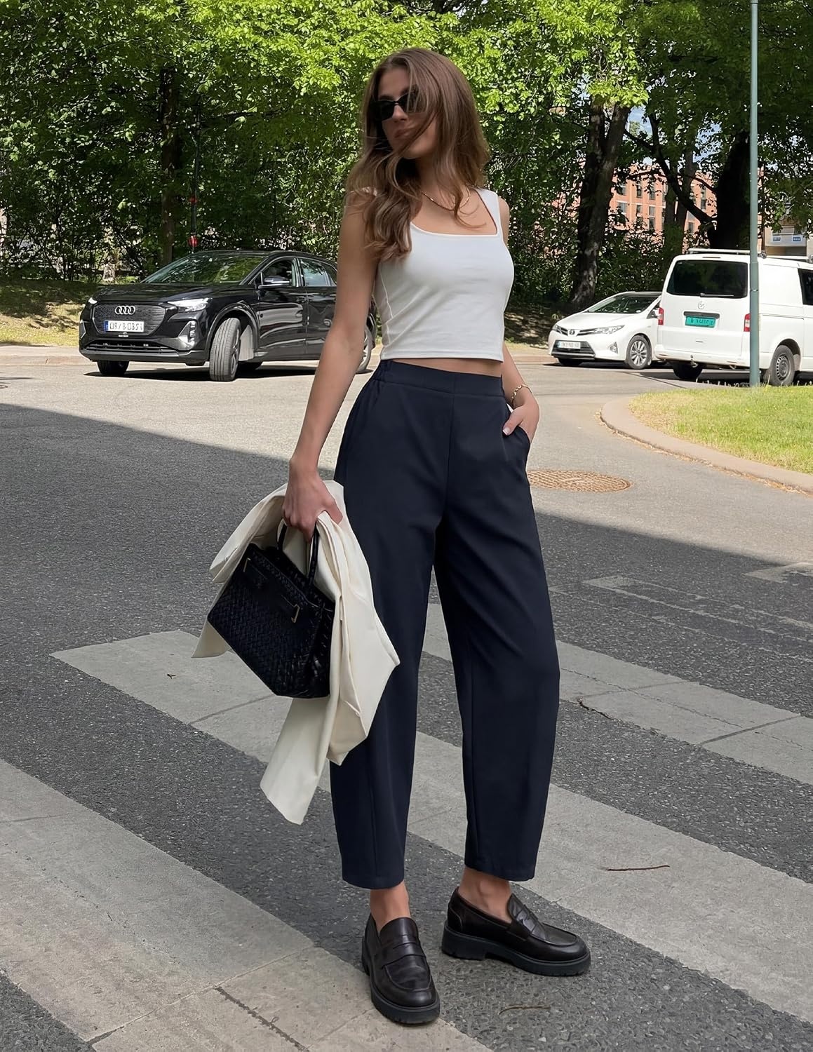 image:imageZESICA Womens Barrel Travel Pants with PocketsNavy