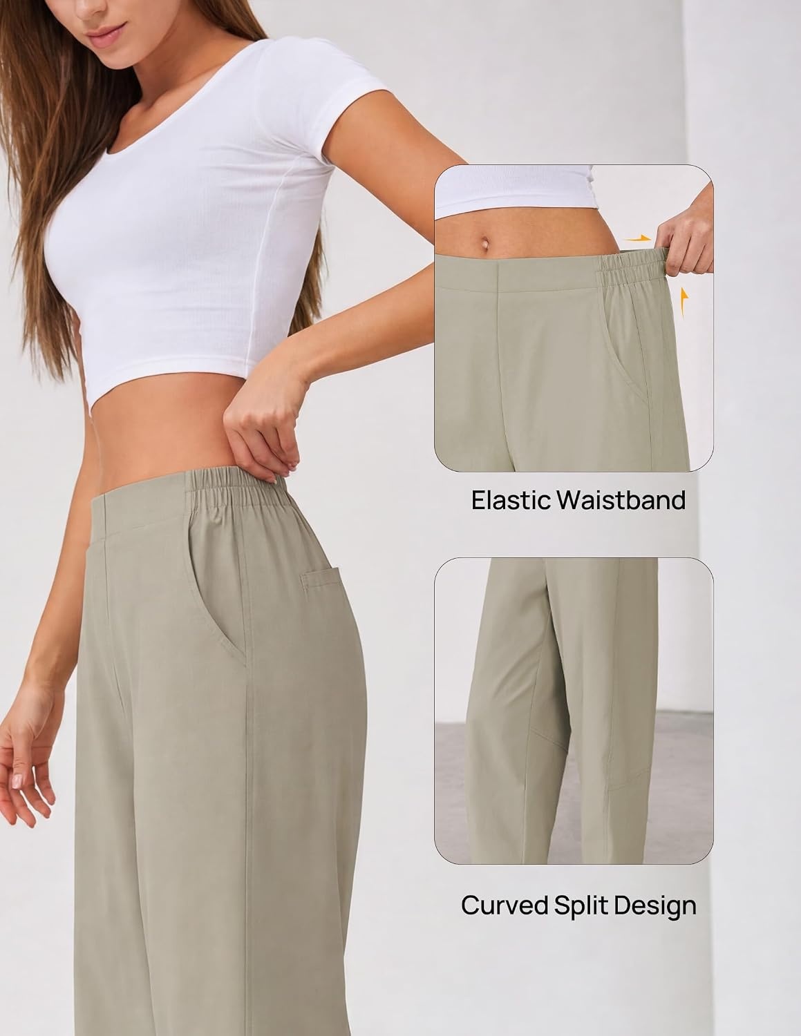 image:imageZESICA Womens Barrel Travel Pants with PocketsStone