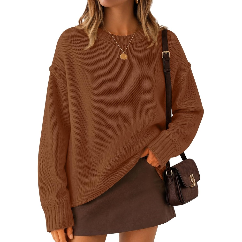 image:imageZESICA Womens 2026 Fall Long Sleeve Crewneck Oversized Chunky SweatersCaramel