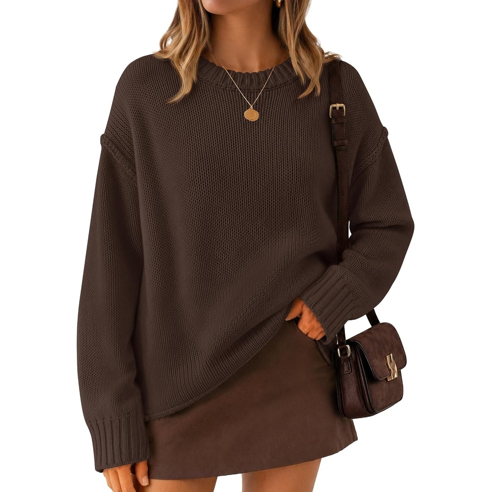 image:imageZESICA Womens 2026 Fall Long Sleeve Crewneck Oversized Chunky SweatersCoffee