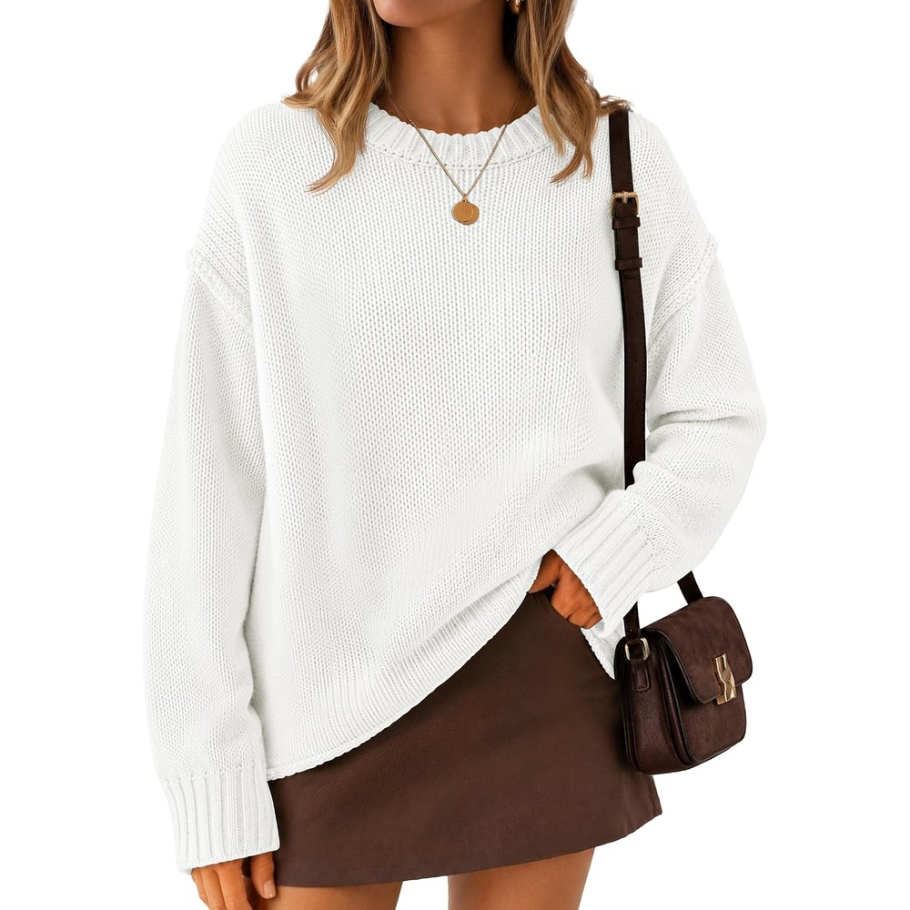 image:imageZESICA Womens 2026 Fall Long Sleeve Crewneck Oversized Chunky SweatersWhite