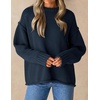 ZESICA Womens 2026 Fall Long Sleeve Crewneck Oversized Chunky Sweaters(Navy)