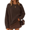 ZESICA Womens 2026 Fall Long Sleeve Crewneck Oversized Chunky Sweaters(Coffee)