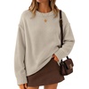 ZESICA Womens 2026 Fall Long Sleeve Crewneck Oversized Chunky Sweaters(Greyapricot)