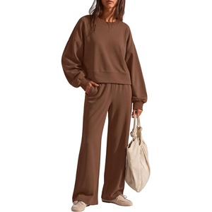 ZESICA Two Piece Sets for Women Matching Lounge Set Fall Outfits(Brown)