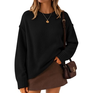 ZESICA Womens 2026 Fall Long Sleeve Crewneck Oversized Chunky Sweaters(Black)