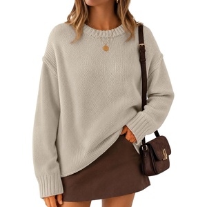 ZESICA Womens 2026 Fall Long Sleeve Crewneck Oversized Chunky Sweaters(Greyapricot)