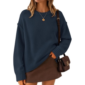 ZESICA Womens 2026 Fall Long Sleeve Crewneck Oversized Chunky Sweaters(Navy)