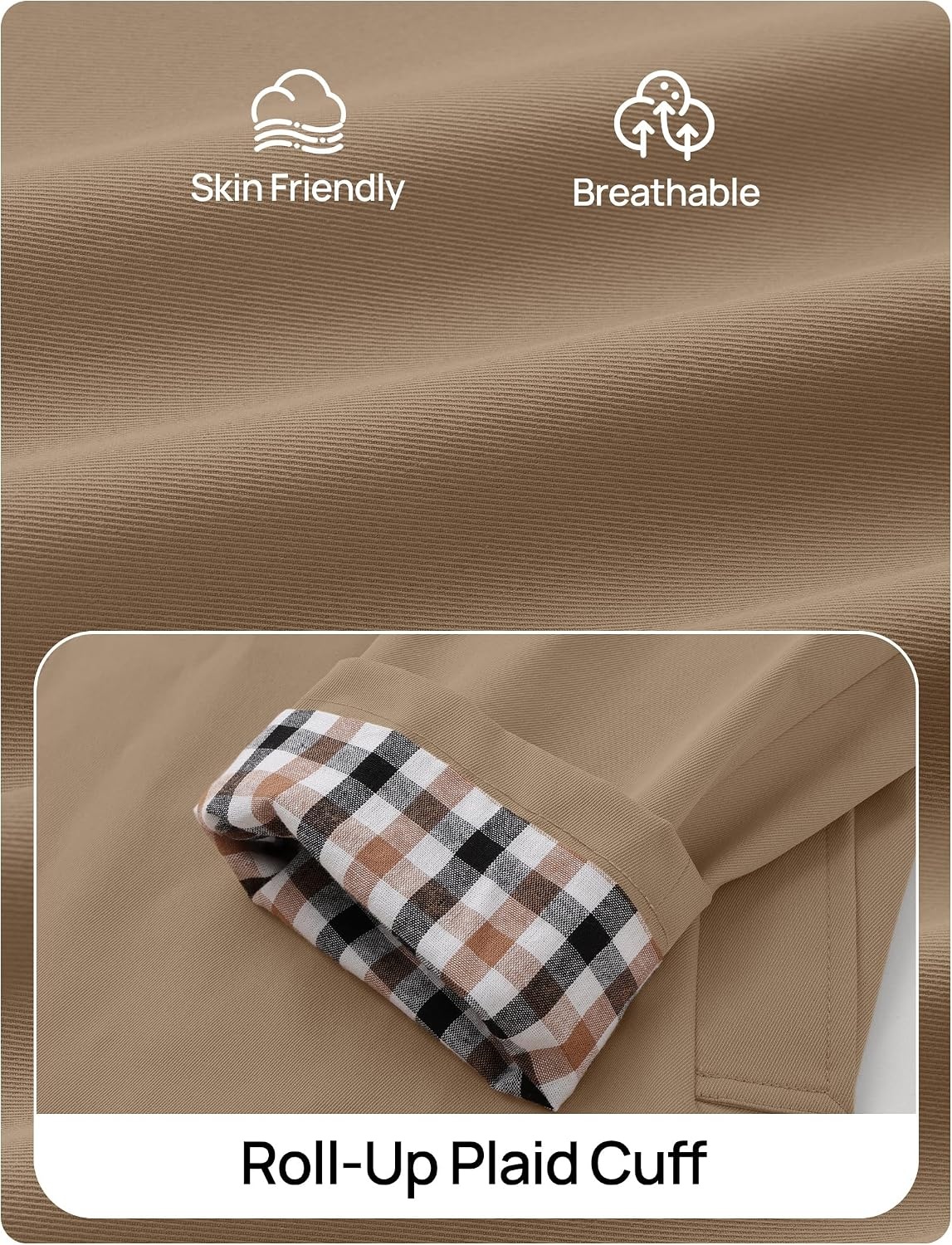 image:imageZESICA Womens Cropped Trench Coat Plaid Button Front Fall JacketKhaki