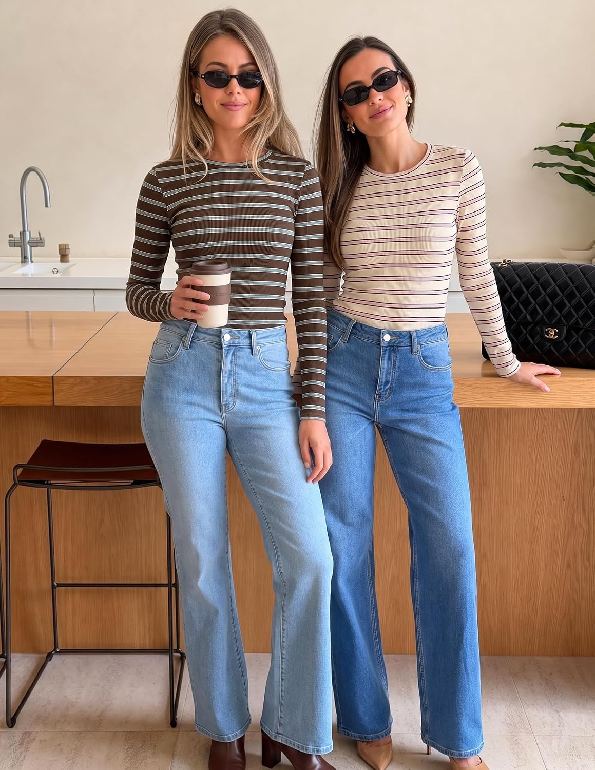 image:imageZESICA Womens Striped Fall Long Sleeve Cute Shirt Dressy Work Going Out TopApricot