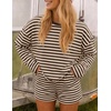 ZESICA Womens 2 Piece Striped Short Sets Fall Lounge Outfit(Apricot)