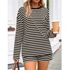 ZESICA Womens 2 Piece Striped Short Sets Fall Lounge Outfit(Black)