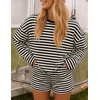 ZESICA Womens 2 Piece Striped Short Sets Fall Lounge Outfit(Black)