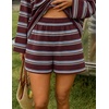 ZESICA Womens 2 Piece Striped Short Sets Fall Lounge Outfit(Burgundyred)