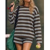 ZESICA Womens 2 Piece Striped Short Sets Fall Lounge Outfit(Darkcoffee)
