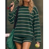ZESICA Womens 2 Piece Striped Short Sets Fall Lounge Outfit(Deepgreen)