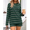 ZESICA Womens 2 Piece Striped Short Sets Fall Lounge Outfit(Deepgreen)