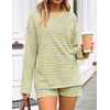 ZESICA Womens 2 Piece Striped Short Sets Fall Lounge Outfit(Jonquil)