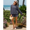 ZESICA Womens 2 Piece Striped Short Sets Fall Lounge Outfit(Navy)