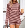 ZESICA Womens 2 Piece Striped Short Sets Fall Lounge Outfit(Pink)