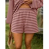 ZESICA Womens 2 Piece Striped Short Sets Fall Lounge Outfit(Pink)