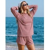 ZESICA Womens 2 Piece Striped Short Sets Fall Lounge Outfit(Pink)