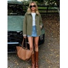 ZESICA Women’s Cropped Trench Coat Plaid Button Front Fall Jacket(Armygreen)