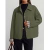 ZESICA Women’s Cropped Trench Coat Plaid Button Front Fall Jacket(Armygreen)