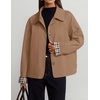 ZESICA Women’s Cropped Trench Coat Plaid Button Front Fall Jacket(Camel)