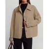 ZESICA Women’s Cropped Trench Coat Plaid Button Front Fall Jacket(Khaki)