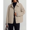 ZESICA Women’s Cropped Trench Coat Plaid Button Front Fall Jacket(Lightbeige)