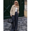 ZESICA Women’s Cropped Trench Coat Plaid Button Front Fall Jacket(Lightbeige)