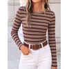 ZESICA Womens Striped Fall Long Sleeve Cute Shirt Dressy Work Going Out Top(Burgundy)